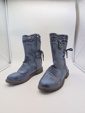 Women's Sz 10 Blue Knit-Top Mid-Calf Snow Boots